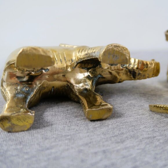 Vintage Brass Armadillo Elephant and Woven Brass Basket Sculptures Set of 3 - Picture 6 of 13